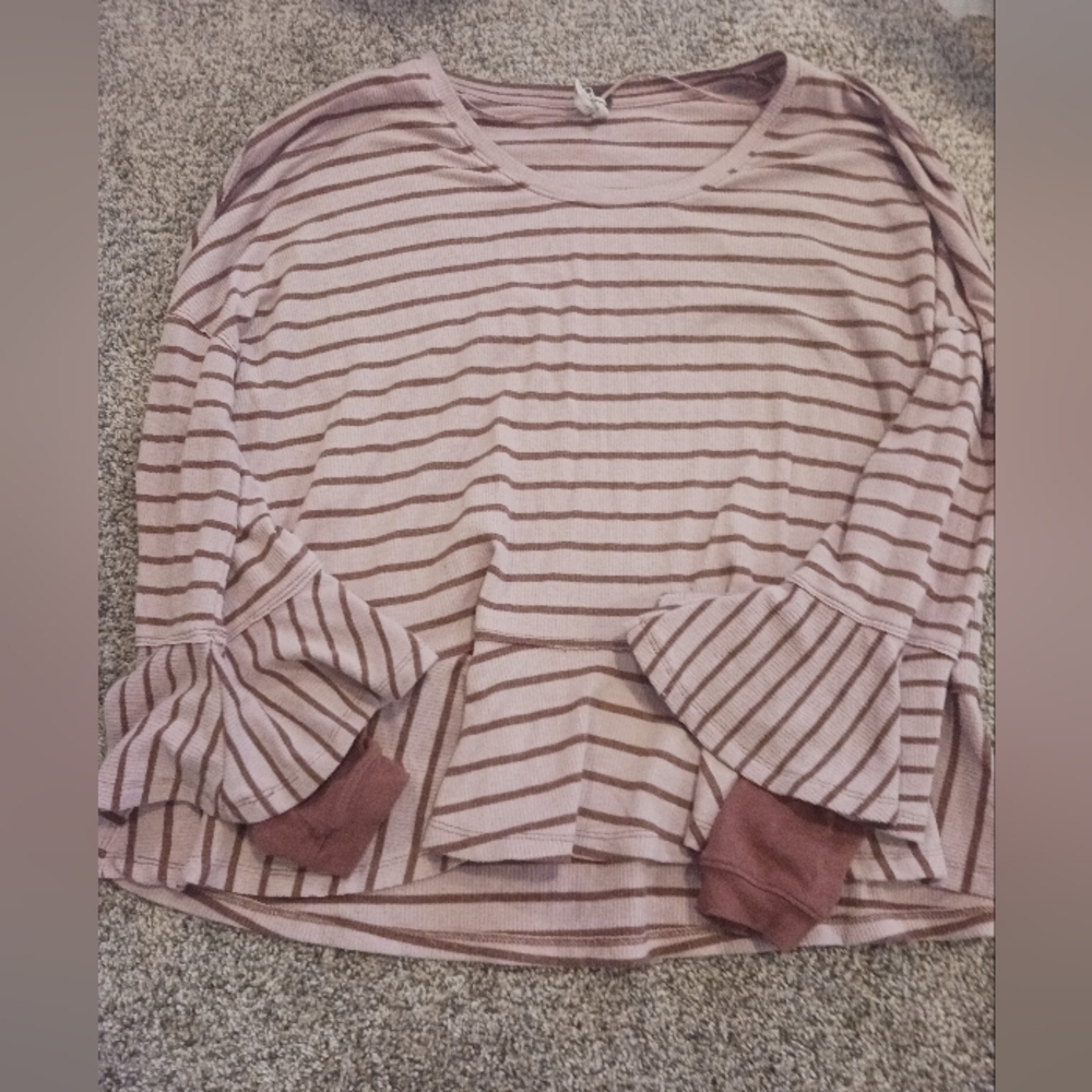 We The Free Pink and Brown Striped Top